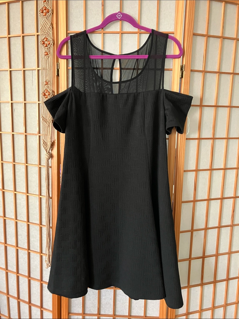 Torrid Size 18 Black Cold-Shoulder Mesh Yoke Swing Textured Dress